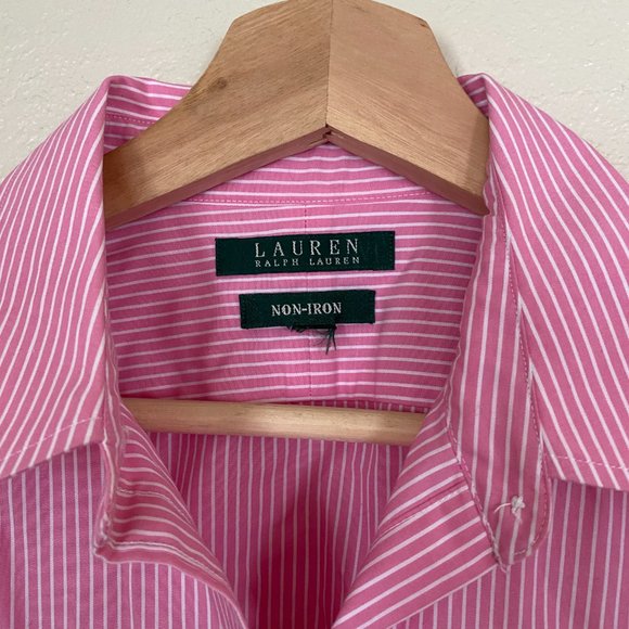 Lauren Ralph Lauren | Pink Striped Button up with 3/4 sleeves - Picture 3 of 6